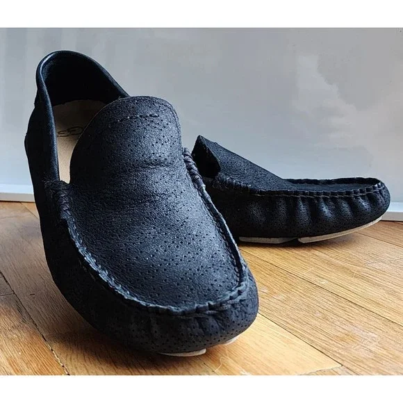 UGG Henrick Stripe Perf Loafer Black Men Sz 9 Energ Nubuck Leather Treadlite - Picture 1 of 16